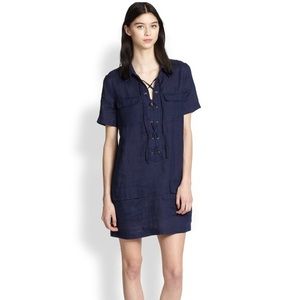 Equipment Dresses - Equipment Blue Knox Linen Lace-Up Dress Equipment Dresses - Equipment Blue Knox Linen Lace-Up Dress